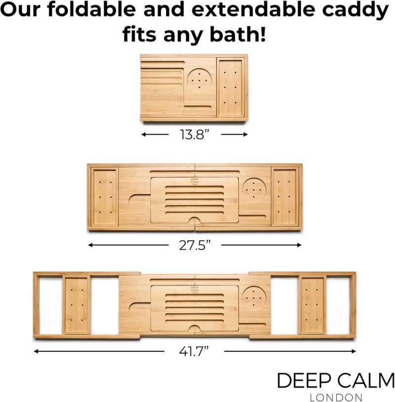 Deep Calm Bathtub Tray Caddy - Bamboo Foldable Bath Tub Table, Expandable Bath Tray Holds All Bathtub Accessories, Perfect Luxury Relaxing Gift for Self Care - Image 3