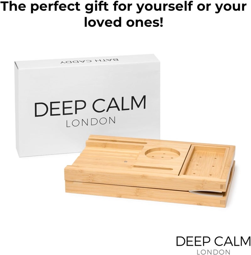 Deep Calm Bathtub Tray Caddy - Bamboo Foldable Bath Tub Table, Expandable Bath Tray Holds All Bathtub Accessories, Perfect Luxury Relaxing Gift for Self Care - Image 5