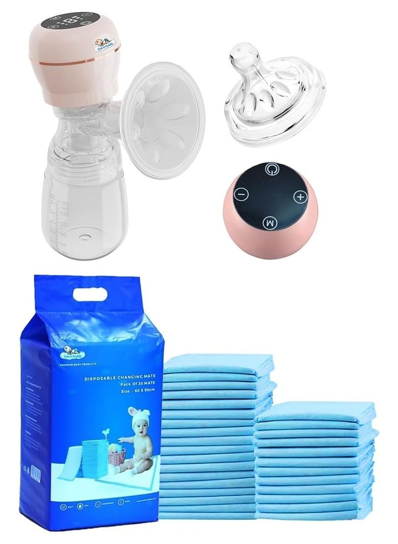 Cute 'n' Cuddle Electric Breast Pump (Hands-Free, Silent, Rechargeable) With Disposable Baby Changing Mats 60x90cm (180 Pack, Blue) – Portable Pump & Ultra-Absorbent Waterproof Diaper Liners for Moms 