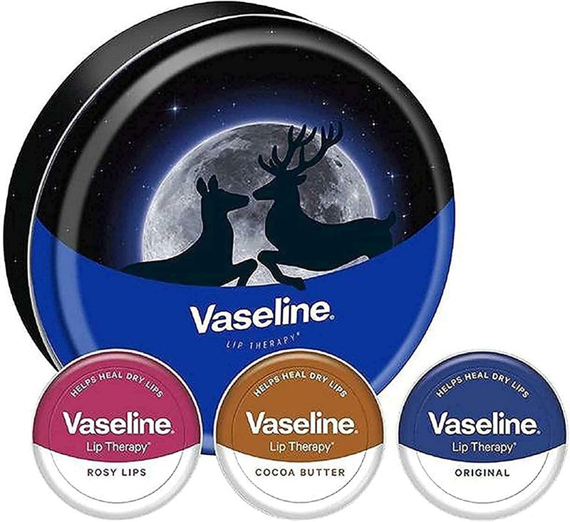 Vaseline Lip Therapy Set - Rosy Lips, Cocoa Butter, and Original in Premium Tin