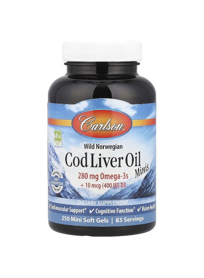 Carlson Carlson, Wild Norwegian, Cod Liver Oil Minis, 250 Mini Soft Gels  - Image 1