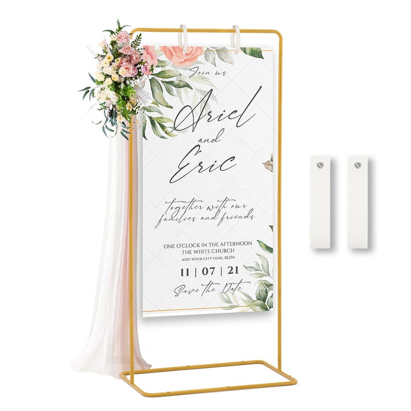 Fullvaseer Wedding Sign Holder,Adjustable Welcome to Our Wedding Sign Stand with 2 Leather Sign Hanging Straps,Wedding Seating Chart Stand for Party,Baby Shower,Graduation Ceremony(Posters Excluded) - Image 1