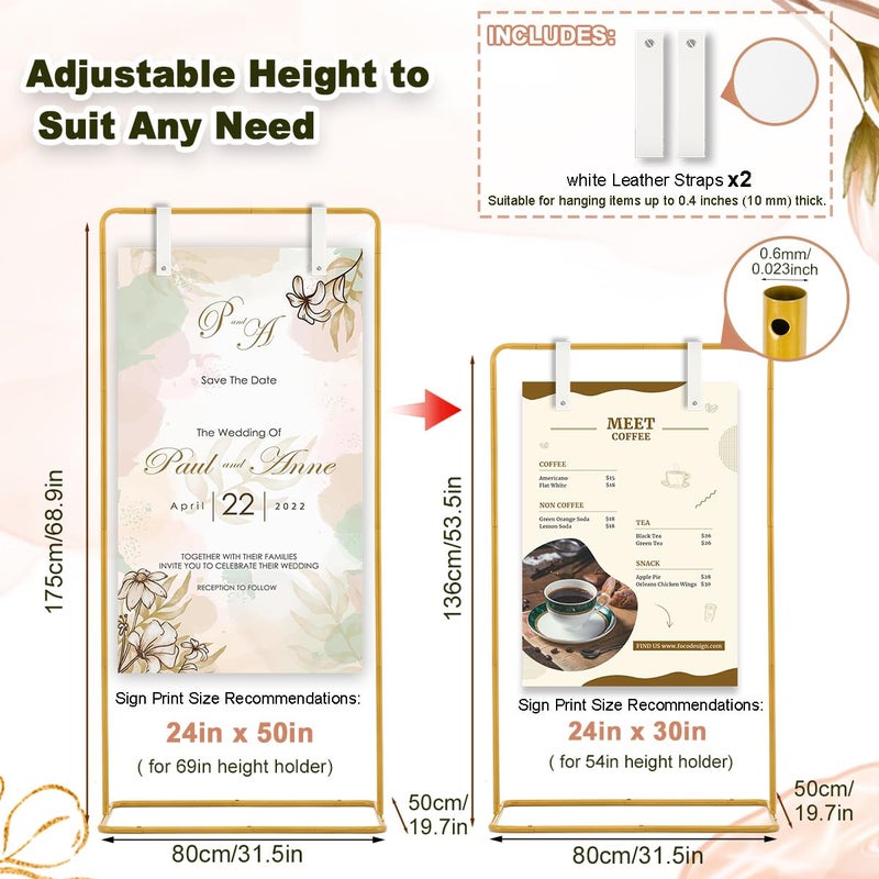 Fullvaseer Wedding Sign Holder,Adjustable Welcome to Our Wedding Sign Stand with 2 Leather Sign Hanging Straps,Wedding Seating Chart Stand for Party,Baby Shower,Graduation Ceremony(Posters Excluded) - Image 2