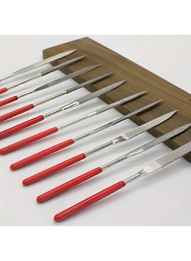 10Pcs ZT10 10PCS Diamond Needle File Set With Red Soft Grip Handles For Metal Stone Wood - Image 1