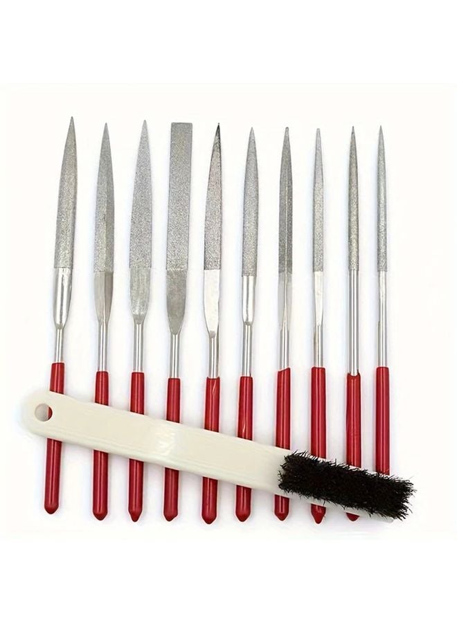 10Pcs ZT10 10PCS Diamond Needle File Set With Red Soft Grip Handles For Metal Stone Wood - Image 2