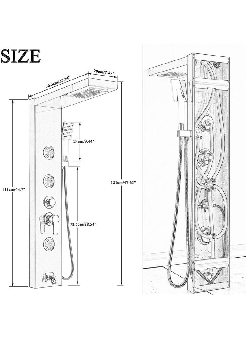 OLMARTT KITCHENWARE OLMARTT Shower Panel Wave with Waterfall Shower Temperature Display Easy Connect Shower Stainless Steel 304 Grade Shower Panel 6 in 1 Tower System With LED MULTICOLOR GOLD  - Image 5