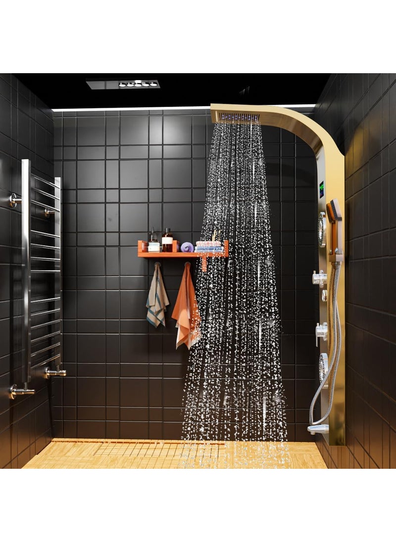 OLMARTT KITCHENWARE OLMARTT Shower Panel Wave with Waterfall Shower Temperature Display Easy Connect Shower Stainless Steel 304 Grade Shower Panel 6 in 1 Tower System With LED MULTICOLOR GOLD  - Image 2