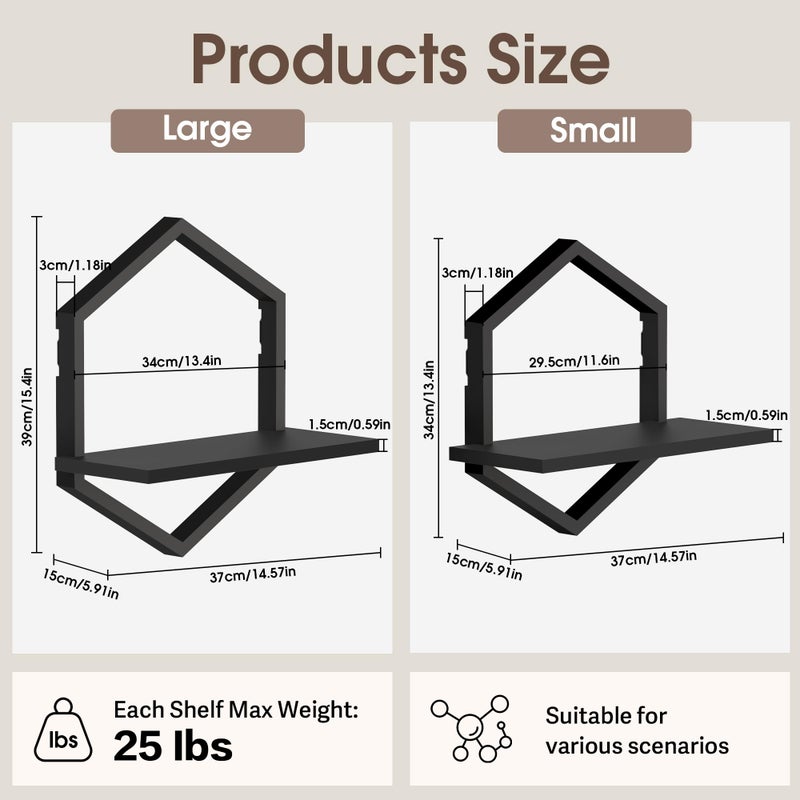 KALYLOC Floating Shelves, Hexagon Wall Shelves, Set of 2 Wall Shelf for Plants Decorative Wall Mounted Shelves for Living Room Bedroom Bathroom Home Office Kitchen, Black Wood - Image 3