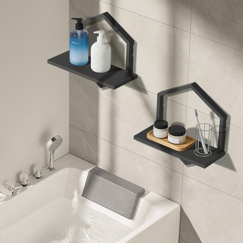 KALYLOC Floating Shelves, Hexagon Wall Shelves, Set of 2 Wall Shelf for Plants Decorative Wall Mounted Shelves for Living Room Bedroom Bathroom Home Office Kitchen, Black Wood - Image 5