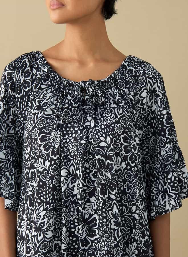Splash FAV All-Over Floral Print Satin Night Dress with Extended Sleeves  - Image 4