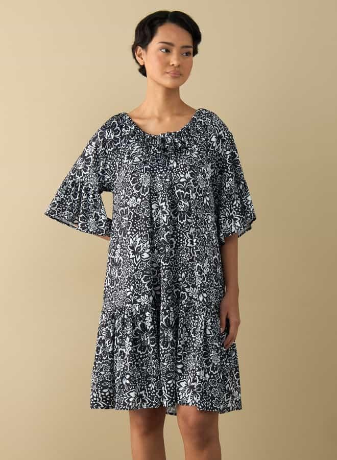 Splash FAV All-Over Floral Print Satin Night Dress with Extended Sleeves  - Image 1