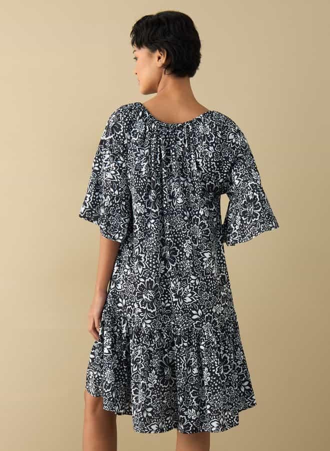Splash FAV All-Over Floral Print Satin Night Dress with Extended Sleeves  - Image 3