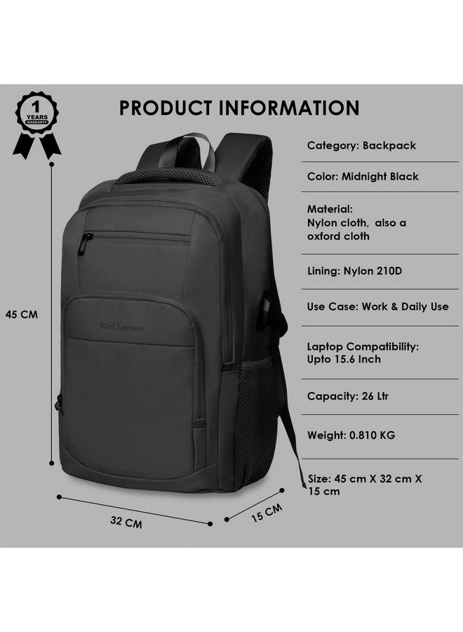 Red Lemon Swiss pack 26L Waterproof Laptop Backpack - Pro Series 2025 Model,15.6" Laptop Bag with Rain Cover for Men & Women, Ideal for Office, Travel, School & Daily Use (Midnight Black) - Image 3
