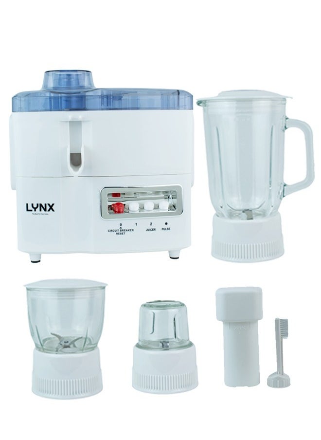 lynx - LYNX Multifunctional 4 in 1 Juicer and Food Processor, Blender, Chopper & Grinder with 1.25 L Glass Jar, 2 Speed Pulse Function LN-BL-4120 - Image 1