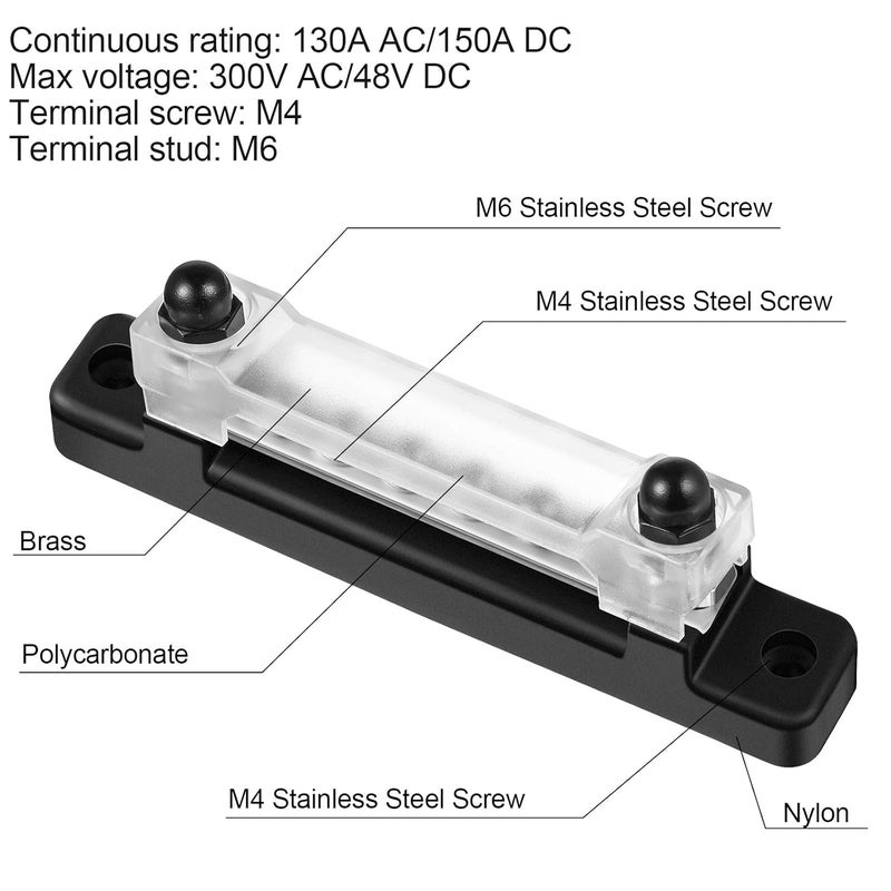 Weewooday 10-Gang BusBar with Cover - 6 Terminal Bus Bar 150 A Power Distribution Block - Image 3