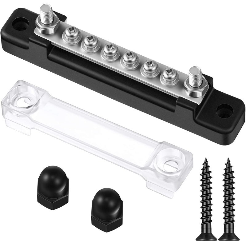 Weewooday 10-Gang BusBar with Cover - 6 Terminal Bus Bar 150 A Power Distribution Block - Image 1