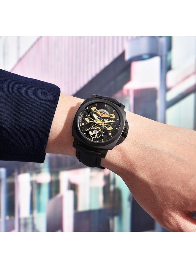 PAGANI DESIGN Automatic Men's Watches Stainless Steel Mechanical Skeleton Wrist Watch with PU Leather Watchband  - Image 2