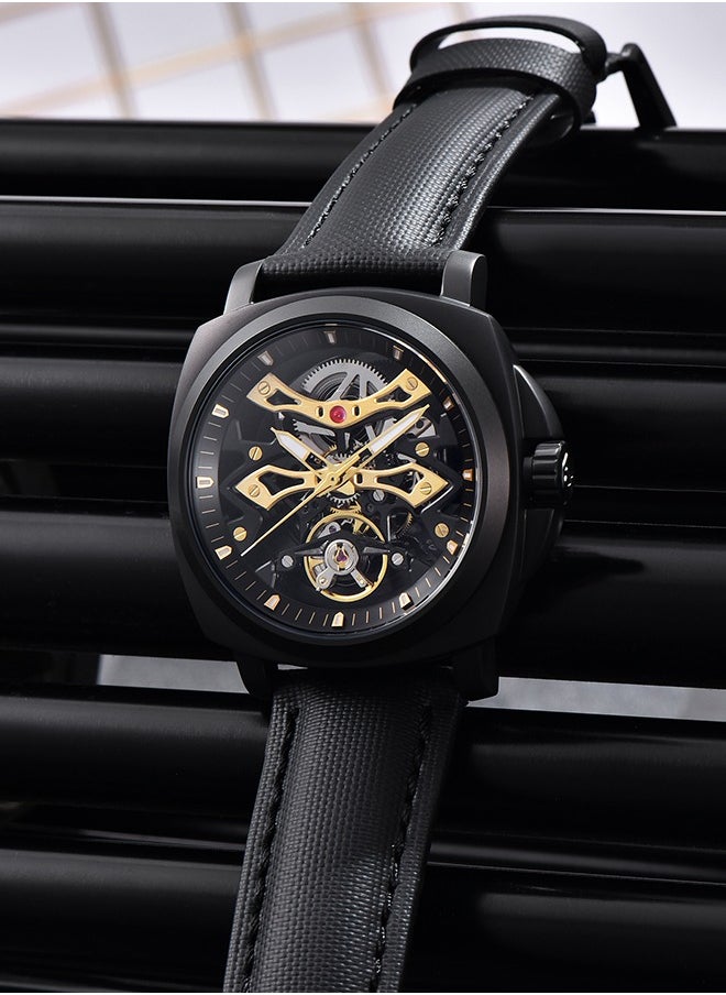 PAGANI DESIGN Automatic Men's Watches Stainless Steel Mechanical Skeleton Wrist Watch with PU Leather Watchband  - Image 4