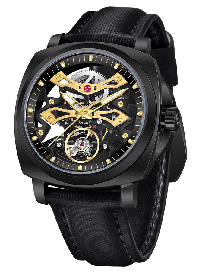 PAGANI DESIGN Automatic Men's Watches Stainless Steel Mechanical Skeleton Wrist Watch with PU Leather Watchband  - Image 1