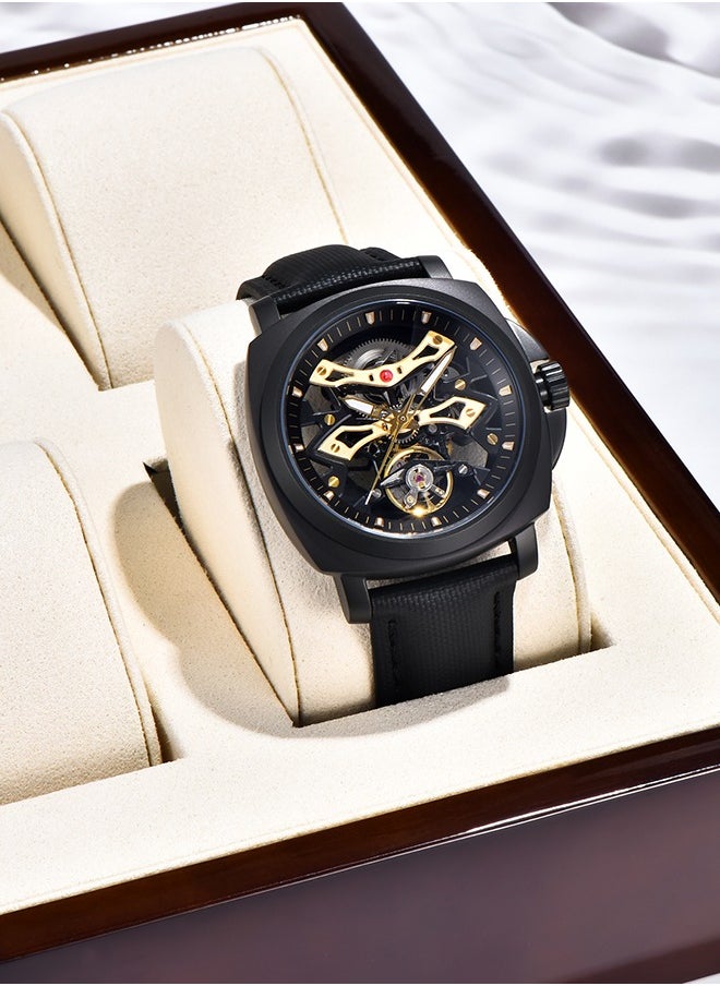 PAGANI DESIGN Automatic Men's Watches Stainless Steel Mechanical Skeleton Wrist Watch with PU Leather Watchband  - Image 3