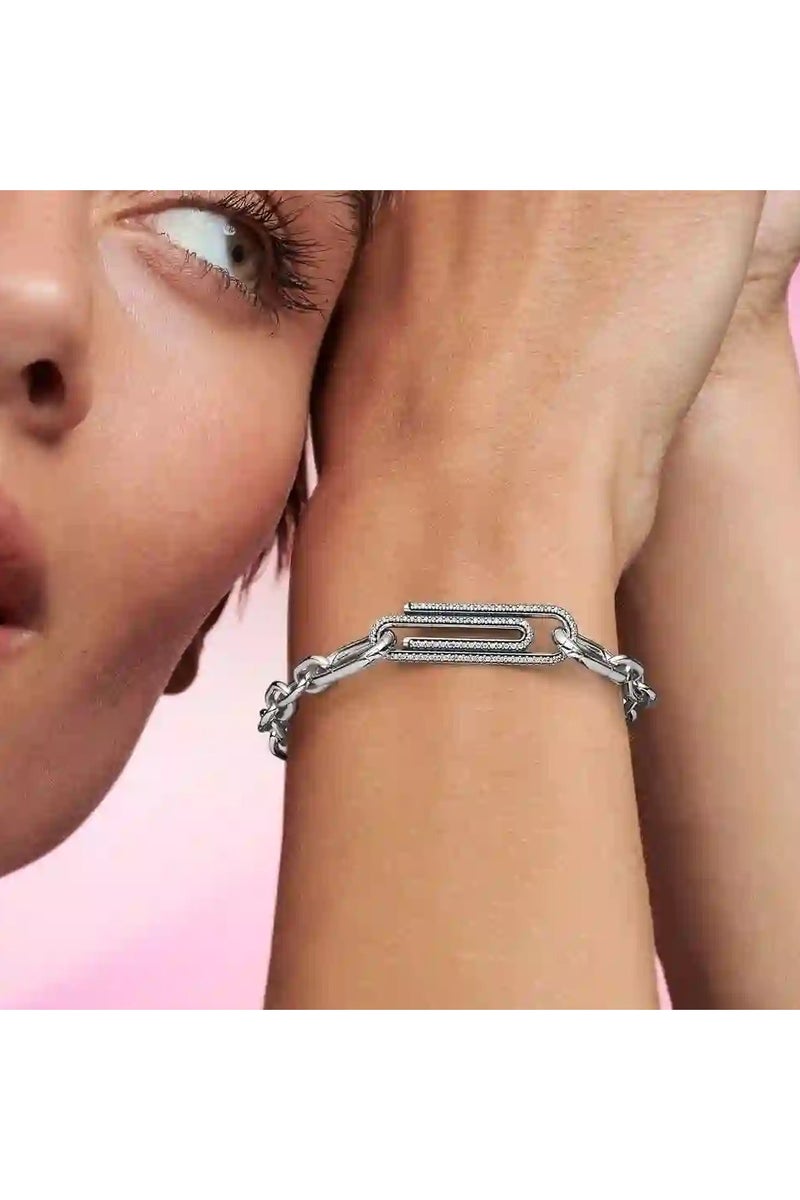 PANDORA Paper Clip Sterling Silver Link with Clear Cubic Zirconia - Image 3