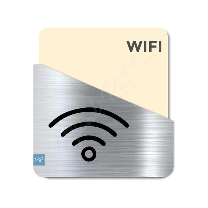 Vertical Root Inc ® Premium Cream Brush Silver Acrylic 5.5 x 5.8 INCH WiFi Door Stickers, Easy to Mount 3M Tape Stickers for Hotel Office Resort Society Company Factory Corporate Business Glass. - Image 1