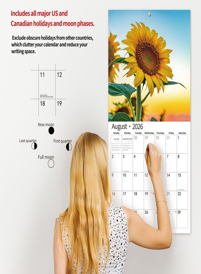 windrio 2026 Wall Calendar,Calendar 2026, July 2025 - December 2026, Wall Calendar Sunflowers, 12" x 24" Opened,Full Page Months Thick & Sturdy Paper for Gift Perfect Calendar Organizing & Planning - Image 5