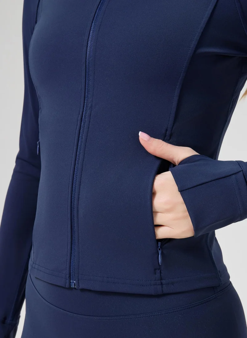 Amorxe Full Zip Women's Workout Jacket Slim Fit 2 Pockets Long Sleeve Thumbhole
