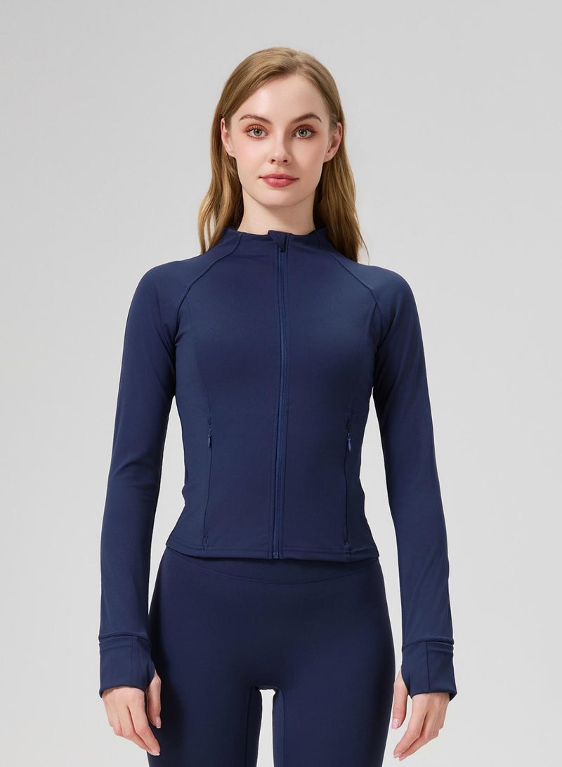 AMORXE Full Zip Women's Workout Jacket Slim Fit 2 Pockets Long Sleeve Thumbhole - Image 1