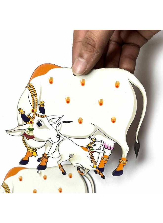 Adikala MDF Pichwai Cow with Calf Design Cutout for Diwali | Dussehra | Rangoli | Pooja | Festival Gift | Wedding Decorations 5-INCH (Set of 6) - Image 2