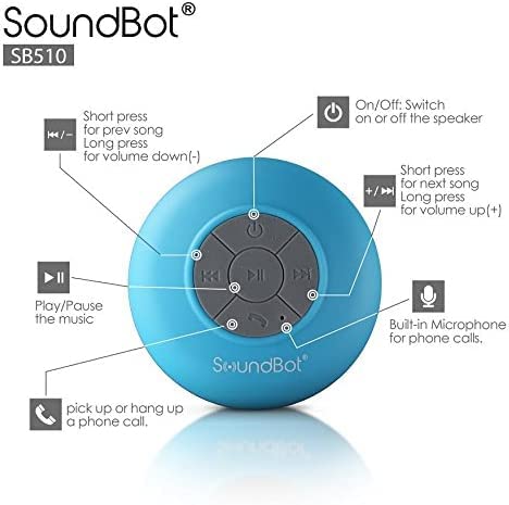 SoundBot سماعة شاور بلوتوث مقاومة للماء SoundBot SB510 HD، سماعة محمولة مع ميكروفون مدمج، 6 ساعات من وقت التشغيل، أزرار تحكم وكوب شفط مخصص - أزرق - Image 5