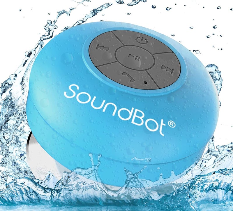 SoundBot سماعة شاور بلوتوث مقاومة للماء SoundBot SB510 HD، سماعة محمولة مع ميكروفون مدمج، 6 ساعات من وقت التشغيل، أزرار تحكم وكوب شفط مخصص - أزرق - Image 1