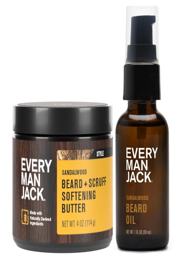 Every Man Jack Beard Oil & Scruff Softening Butter Bundle - Sandalwood Fragrance - Rejuvenates, Hydrates & Styles Dry Beards - Naturally Derived with Cocoa Butter and Shea Butter - Image 1