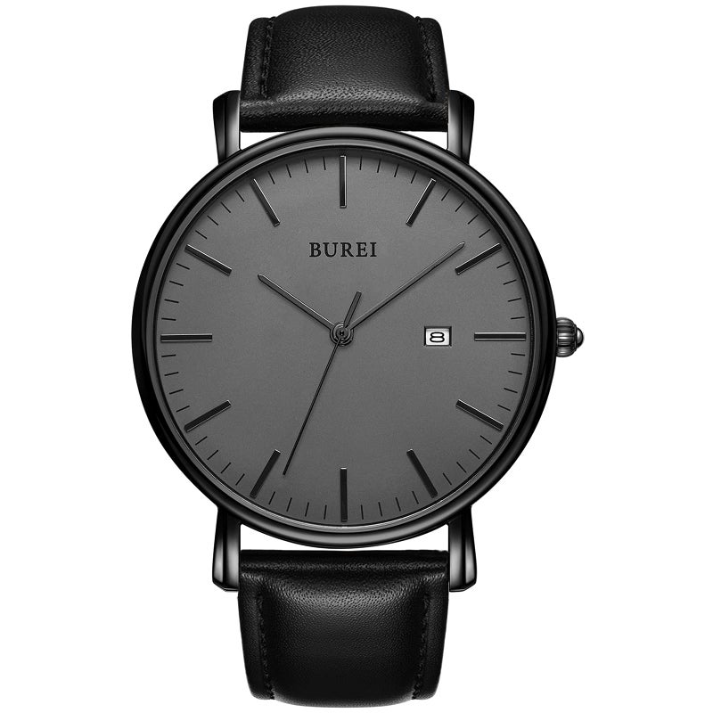 BUREI Men Wrist Watches Fashion Minimalist Analog Quartz Waterproof Watches for Men (All Black, Leather) - Image 1
