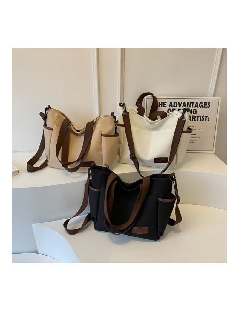 Large Capacity Shoulder Bag Durable Macaron Color Scheme Smooth Zipper Solid Color Tote Bag  - Image 5