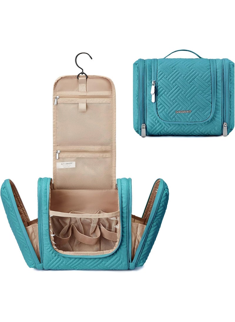 BAGSMART BAGSMART Travel Toiletry Bag for Women, Hanging Toiletry Bag with Hook, Travel Cosmetic Makeup Bag Travel Organizer for Accessories, Shampoo, Full Sized Container, Toiletries,Blue-Medium 