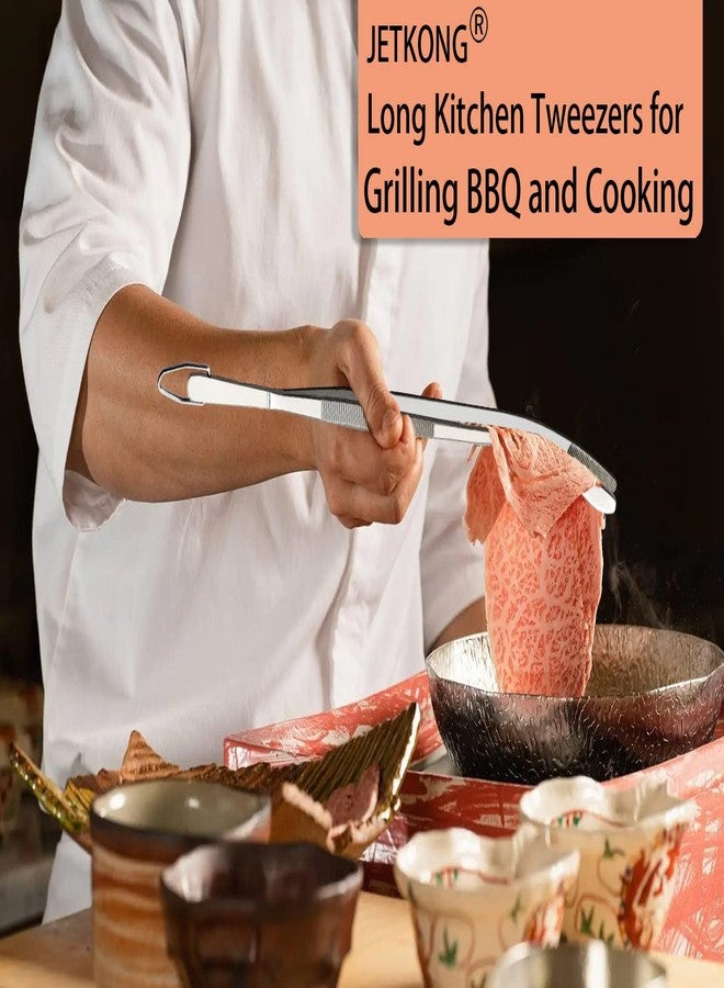JETKONG ملقط مطبخ منحني من الفولاذ المقاوم للصدأ من جيتكونج، قطعتان، 12 بوصة، ملقط طويل، ملقط احترافي للطهاة للطبخ والشواء (فضي) - Image 3