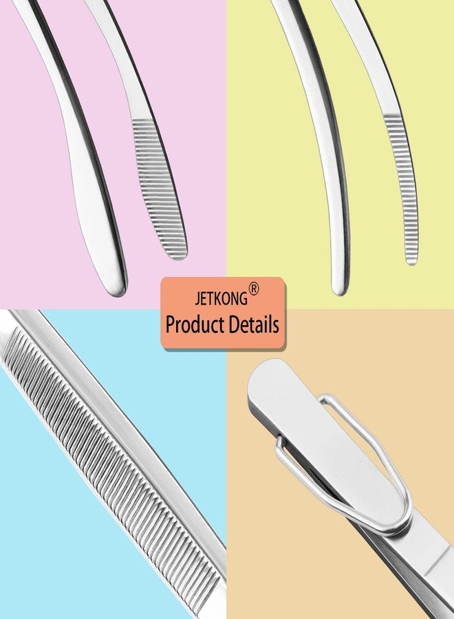 JETKONG ملقط مطبخ منحني من الفولاذ المقاوم للصدأ من جيتكونج، قطعتان، 12 بوصة، ملقط طويل، ملقط احترافي للطهاة للطبخ والشواء (فضي) - Image 4