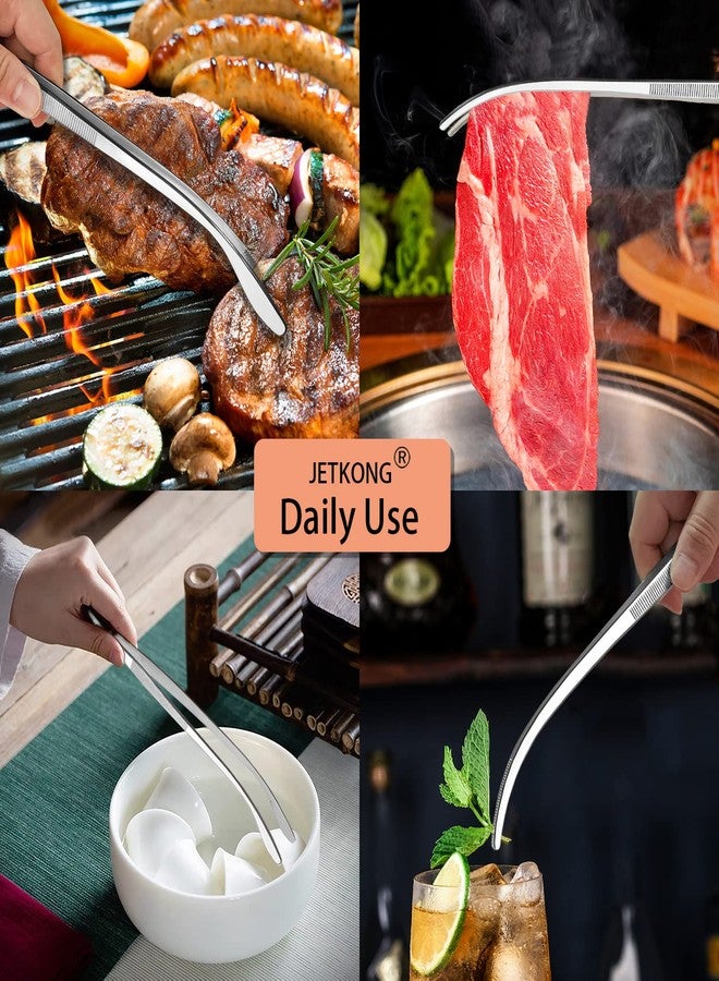 JETKONG ملقط مطبخ منحني من الفولاذ المقاوم للصدأ من جيتكونج، قطعتان، 12 بوصة، ملقط طويل، ملقط احترافي للطهاة للطبخ والشواء (فضي) - Image 5