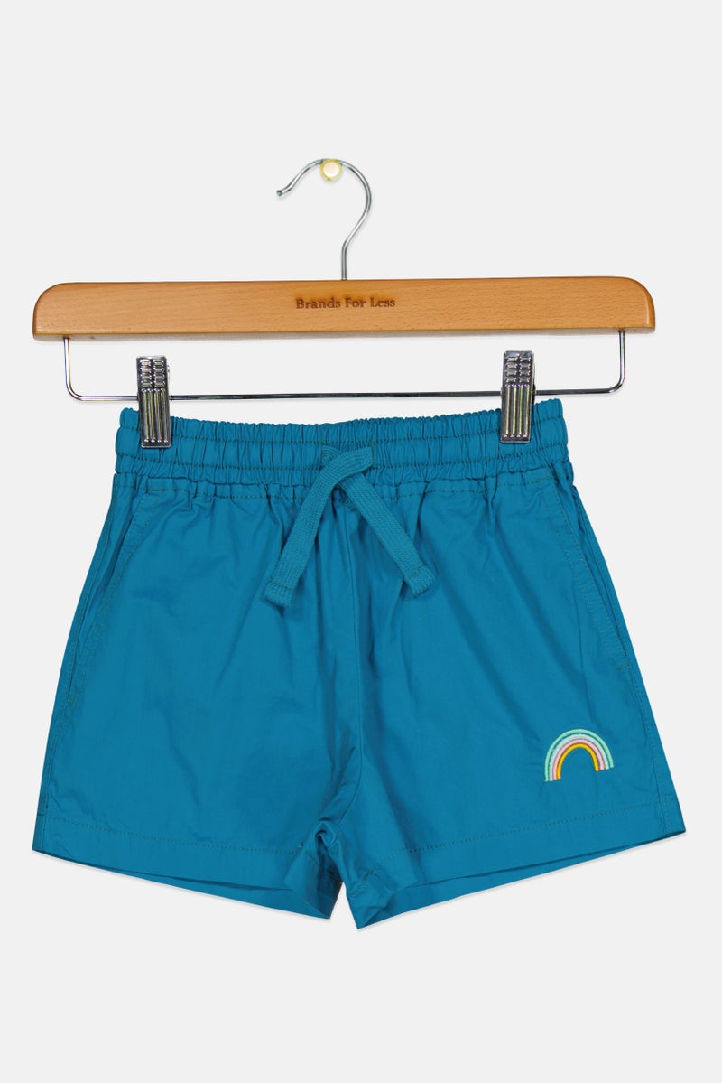 Cool Club Kids Boy Embroidered Drawstring Basic Shorts, Teal Blue - Image 1