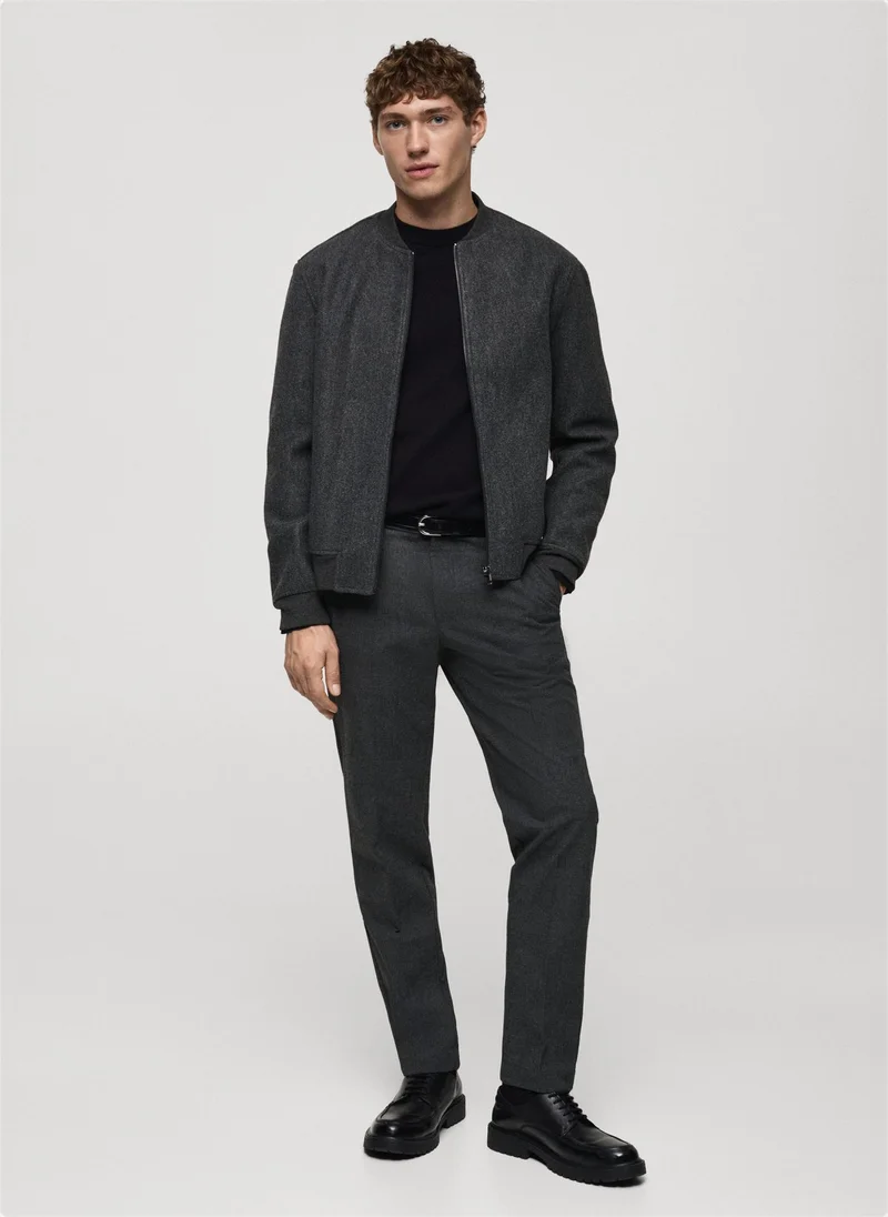 Mango Man Regular-Fit Flannel Bomber Jacket