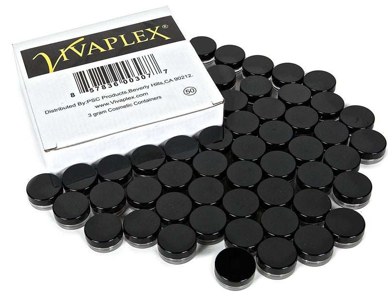Vivaplex, 50, Clear, 3 Gram Plastic Pot Jars, Cosmetic Containers, With Black Lids. - Image 2