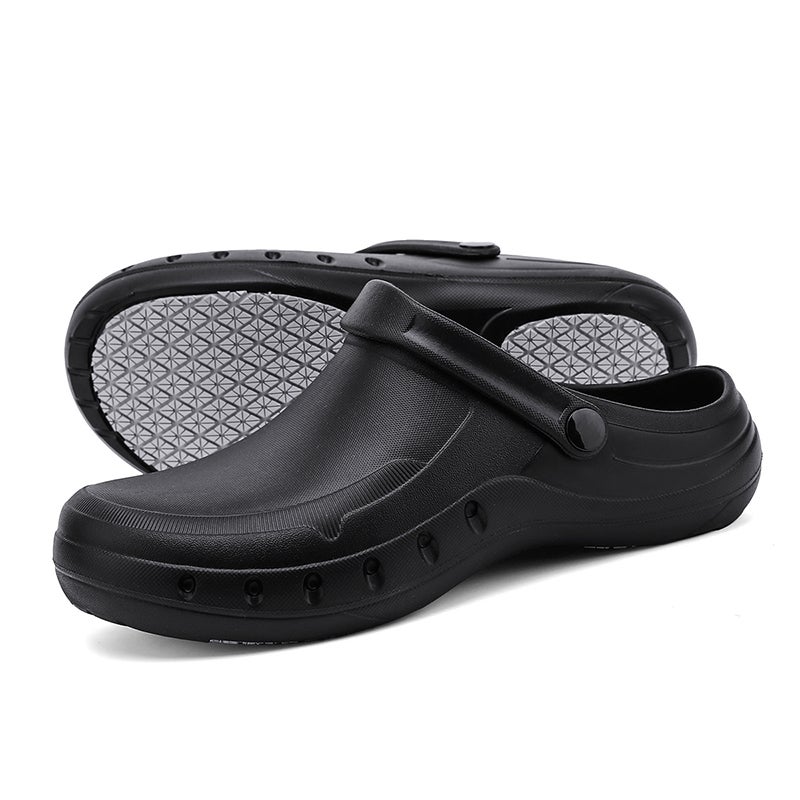Chef Toe-Toe Slippers Mens Thick-Soled Outer Wear Half Slippers Beach Shoes Kitchen Summer Black 173 - Image 1