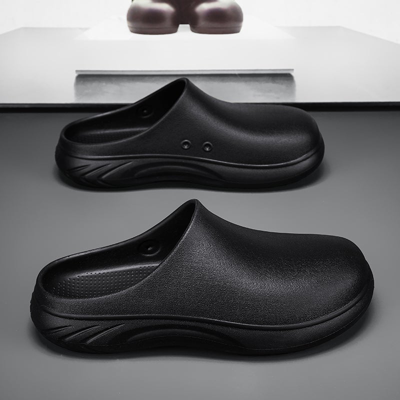 Chef Toe-Toe Slippers Mens Thick-Soled Outer Wear Half Slippers Beach Shoes Kitchen Summer Black 173 - Image 3