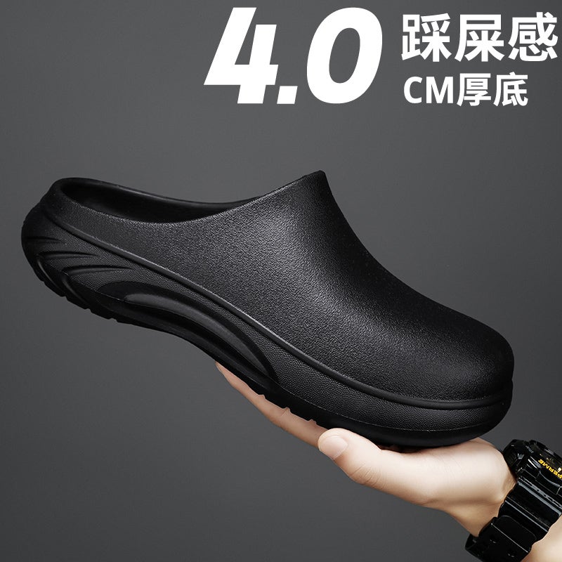 Chef Toe-Toe Slippers Mens Thick-Soled Outer Wear Half Slippers Beach Shoes Kitchen Summer Black 173 - Image 4