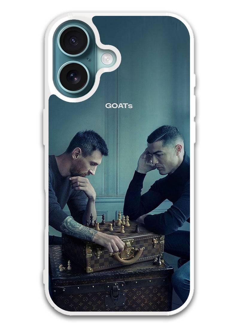 Theodor Protective Case Cover For APPLE IPHONE 16 Plus Messi & Ronaldo Chess (White Bumper) - Image 1
