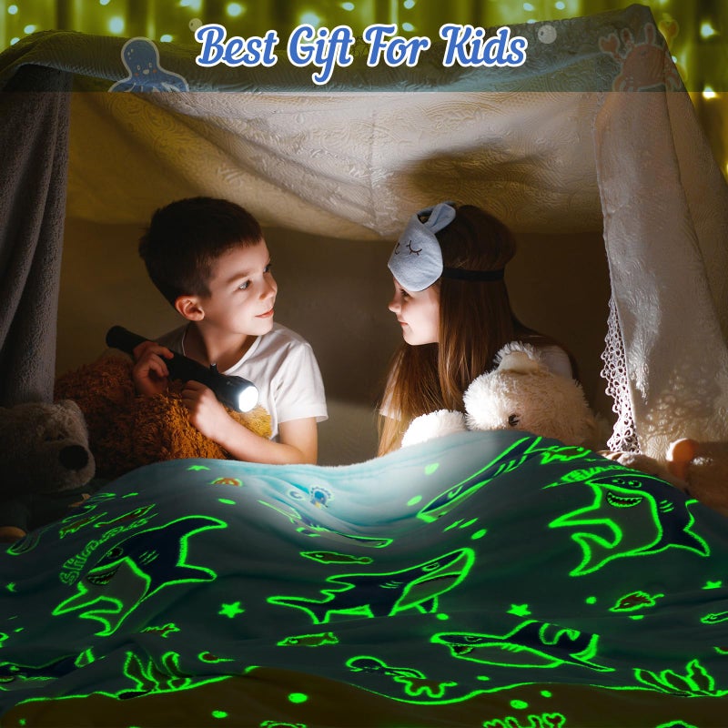 Levens Shark Gifts for Boys Girls - Glow in The Dark Sharks Blanket Christmas Stocking Stuffers for Grandkids Teen Boys Kids 2-14 Years Old Children Toddler Birthday Presents Soft Throw 50"x60" - Image 2