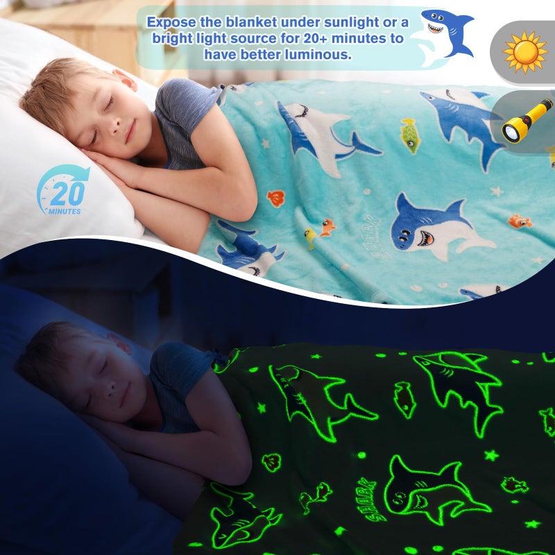 Levens Shark Gifts for Boys Girls - Glow in The Dark Sharks Blanket Christmas Stocking Stuffers for Grandkids Teen Boys Kids 2-14 Years Old Children Toddler Birthday Presents Soft Throw 50"x60" - Image 4
