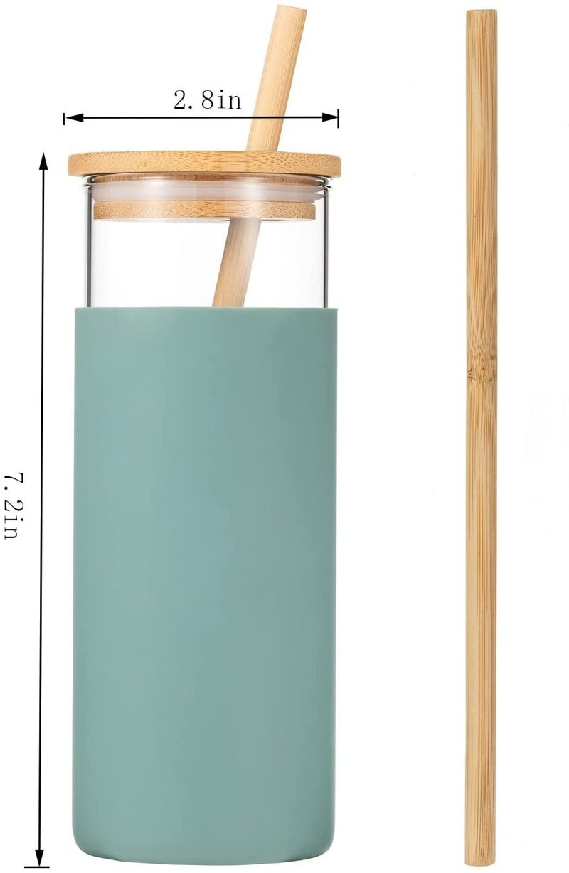 BeFunky 500ml Glass Tumbler with Straw Removable Silicone Sleeve Bamboo Lid BPA Free Water Bottle Travel Cup Green - Image 4