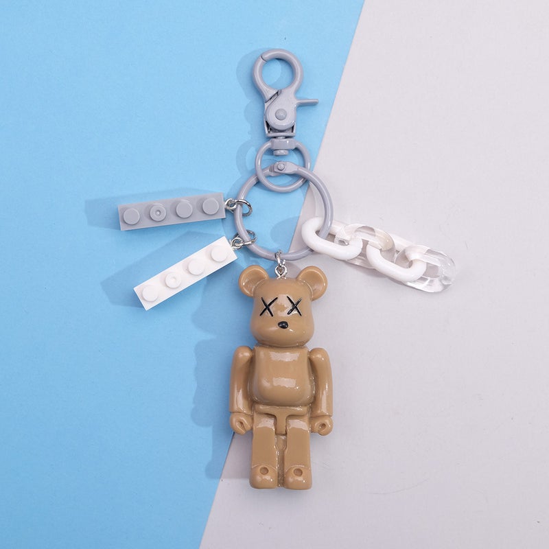 Korean doll trendy bear key chain ring chain pendant creative small gifts wholesale live selling clothing bag accessories Curry color 001